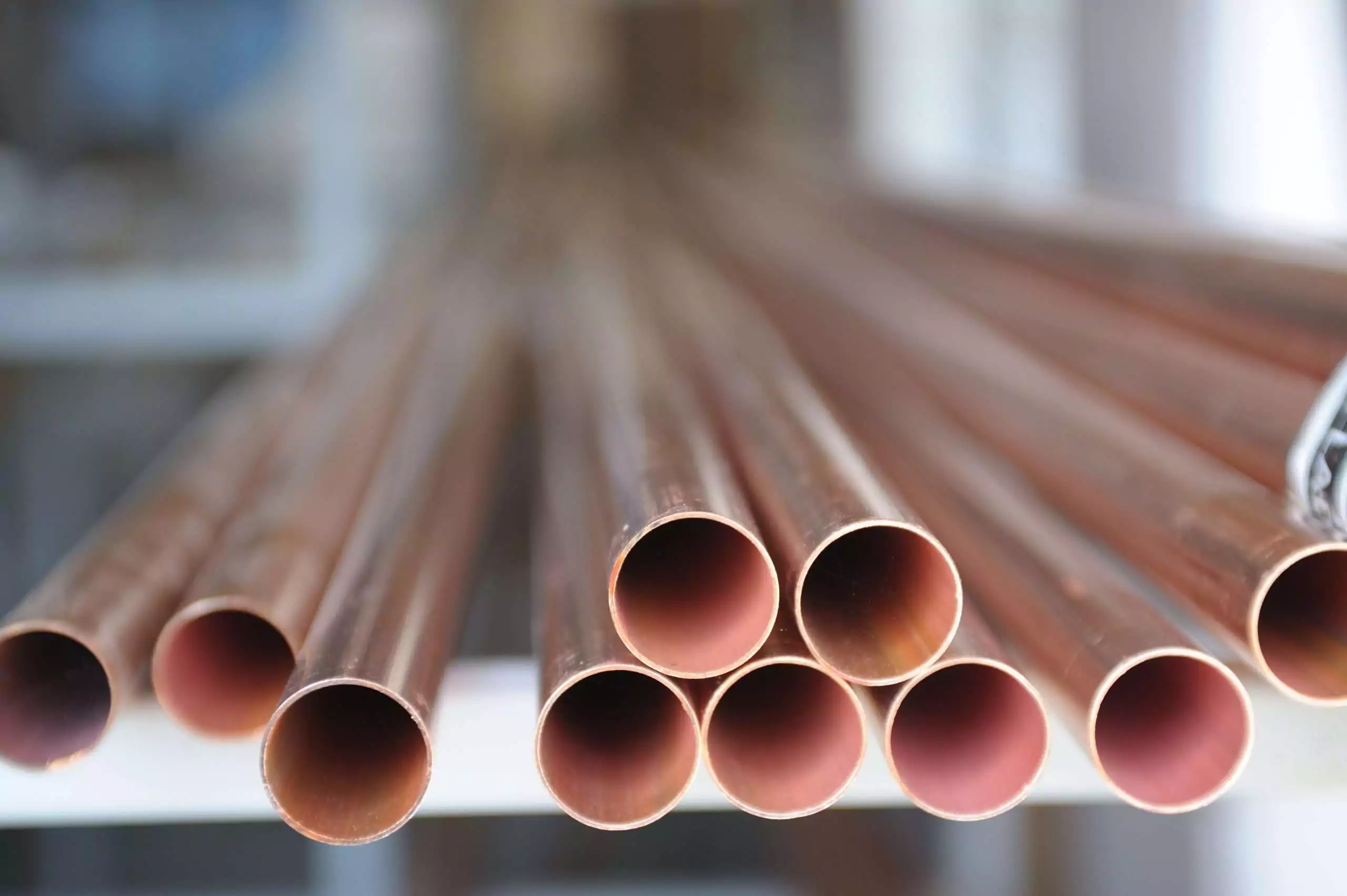 Stacked Copper Pipes for Plumbing or Industrial Use